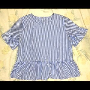 Plus size Blue and White striped Peplum top